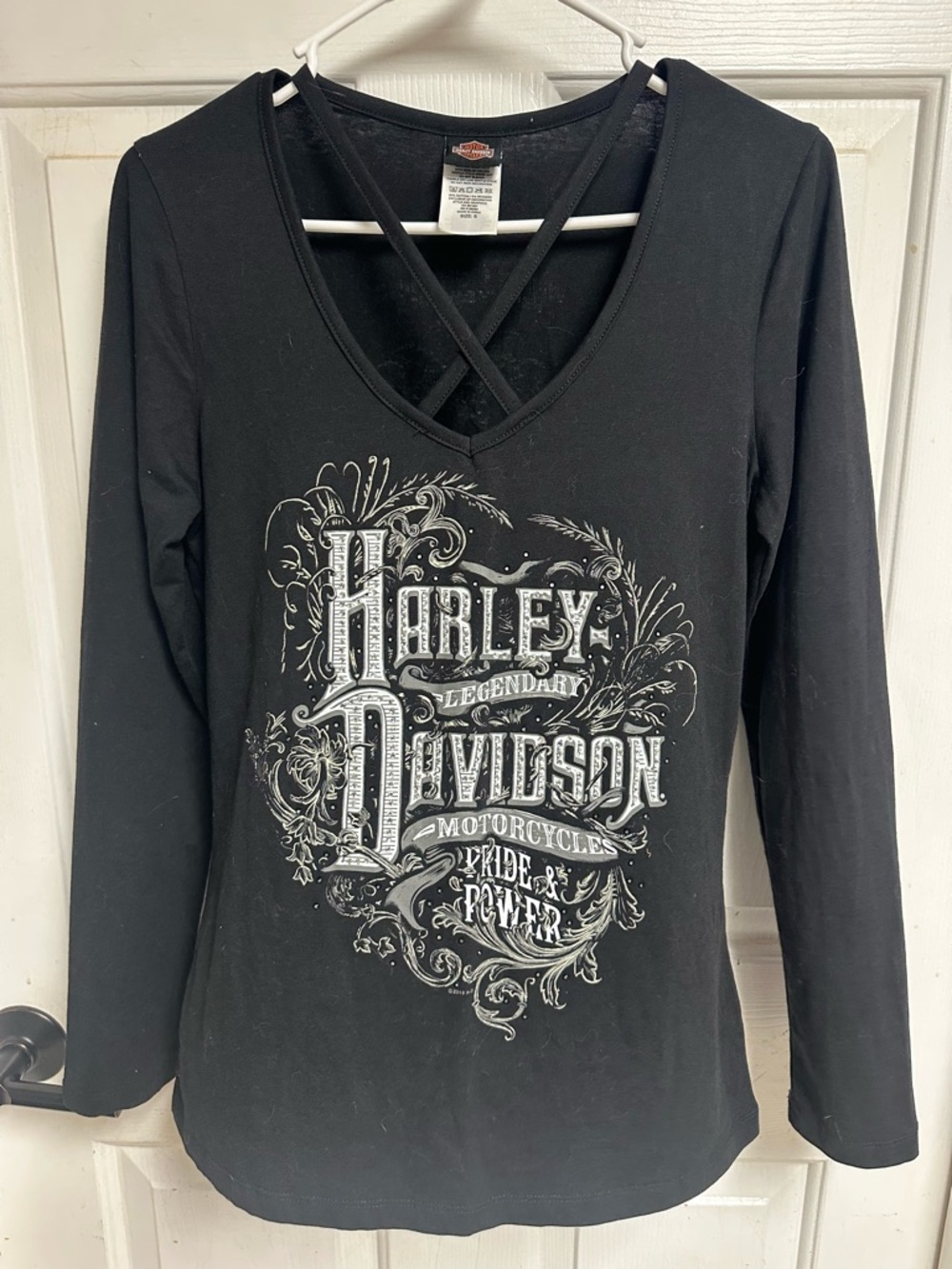 Harley-Davidson Women's Black Long-Sleeve V-Neck Top